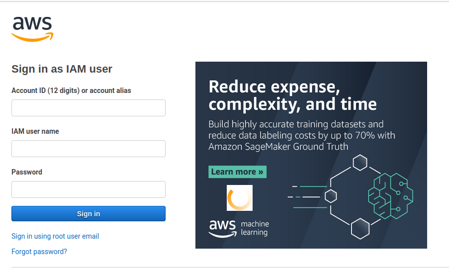 Sign in to aws management console